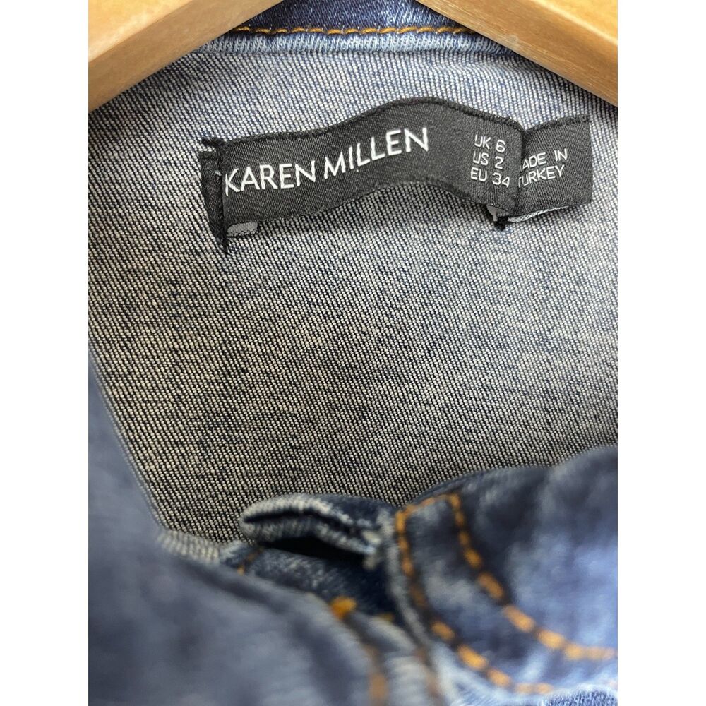 ~ Karen Millen Dress 2 Denim Stretch Midi Button Up Blue Maxi Boho Long Sleeve - Picture 13 of 16